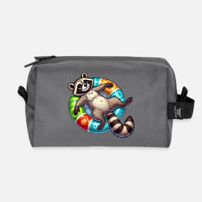 Ein relaxter Waschbär auf einem Schwimmreifen - Recycelte Kulturtasche - Anthrazit