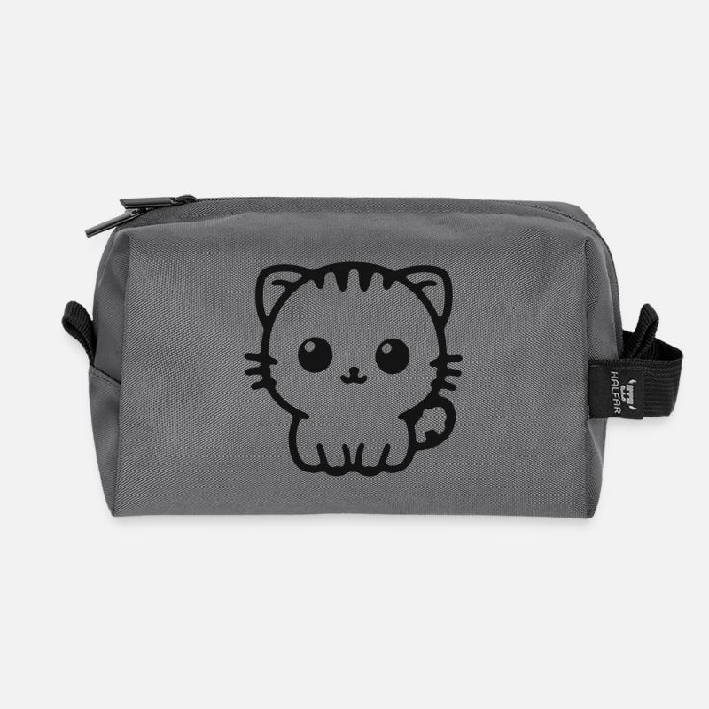 Cuddly Kitten Line Drawing - Recycled Toiletry Zip Bag - anthracite