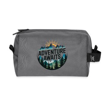 L’aventure vous attend – Panorama de montagne - Trousse de toilette en tissu recyclé - anthracite - Devant