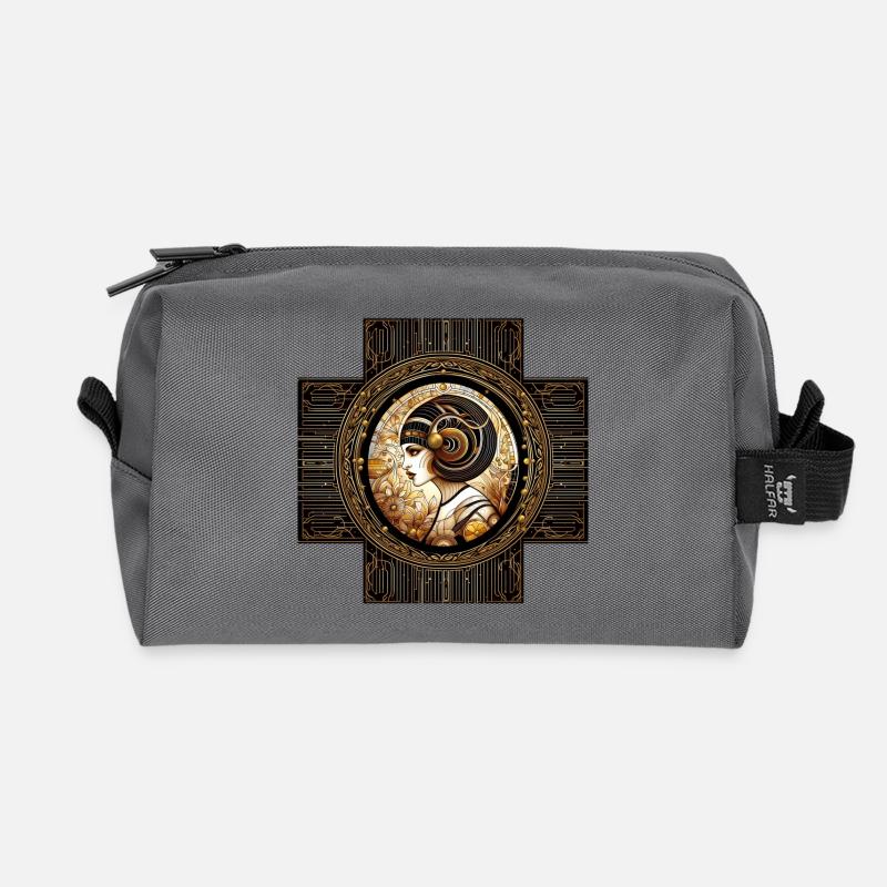 Goldene Art Nouveau Sternzeichen Widder - Recycelte Kulturtasche - Anthrazit
