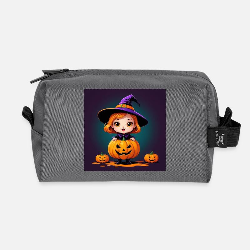Halloween Pumpkin Witch - Recycled Toiletry Zip Bag - anthracite