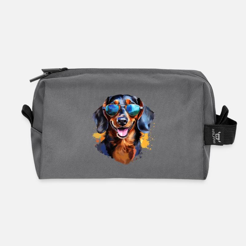 Dackel mit Sonnenbrille - Recycelte Kulturtasche - Anthrazit