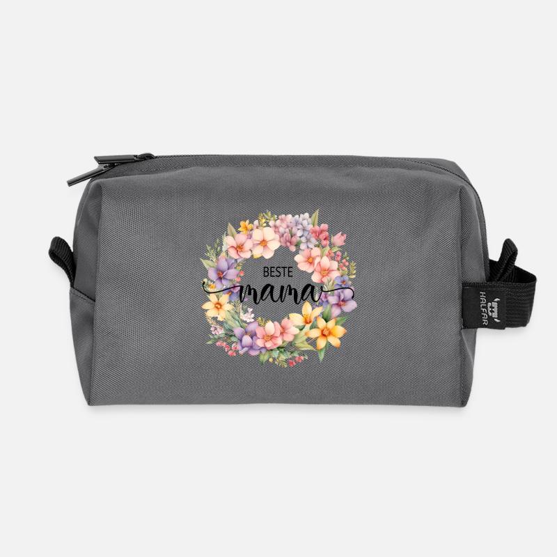 Beste Mama! Blumen Kranz, personalisierbar - Recycelte Kulturtasche - Anthrazit
