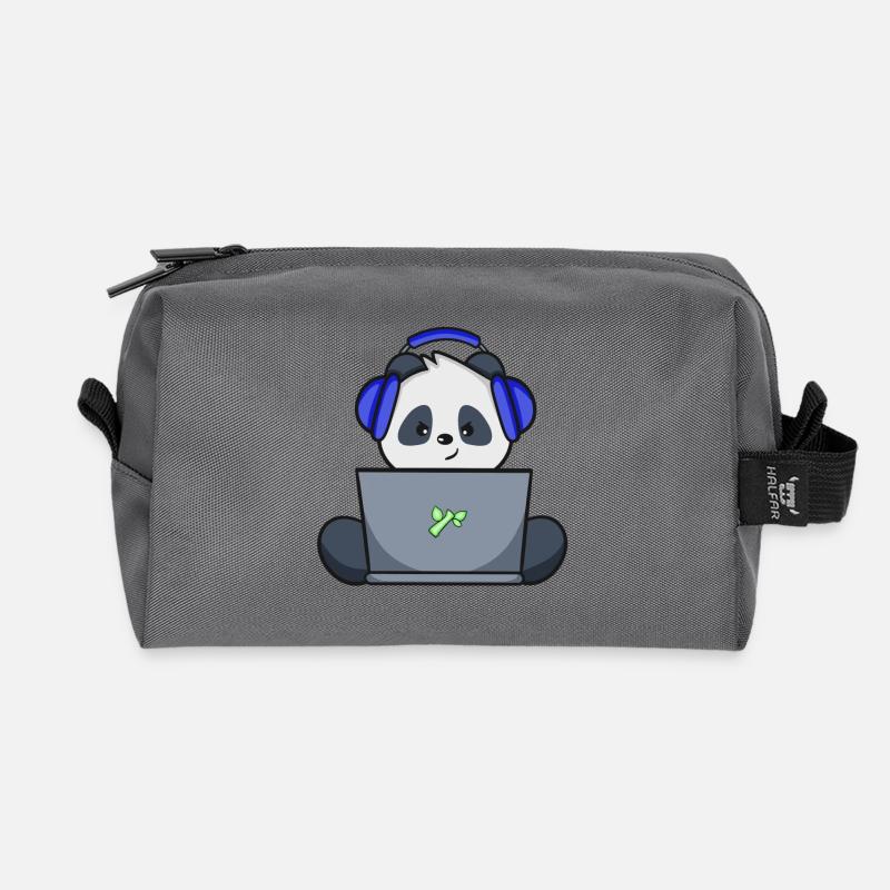 Gaming Panda mit blauem Headset - Recycelte Kulturtasche - Anthrazit
