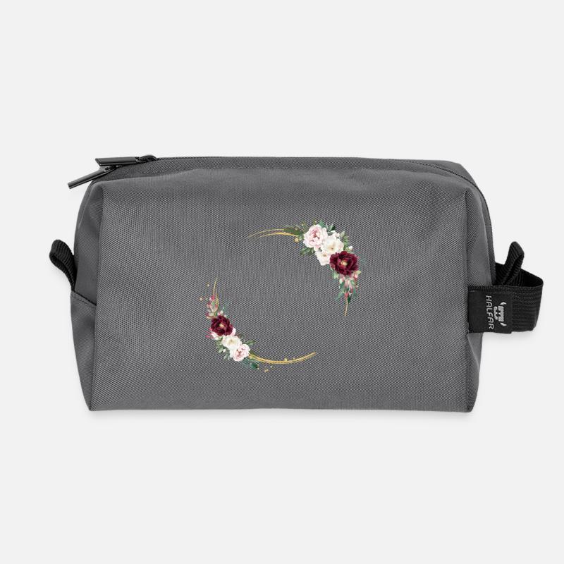 Blumen Kreis personalisierbar - Recycelte Kulturtasche - Anthrazit