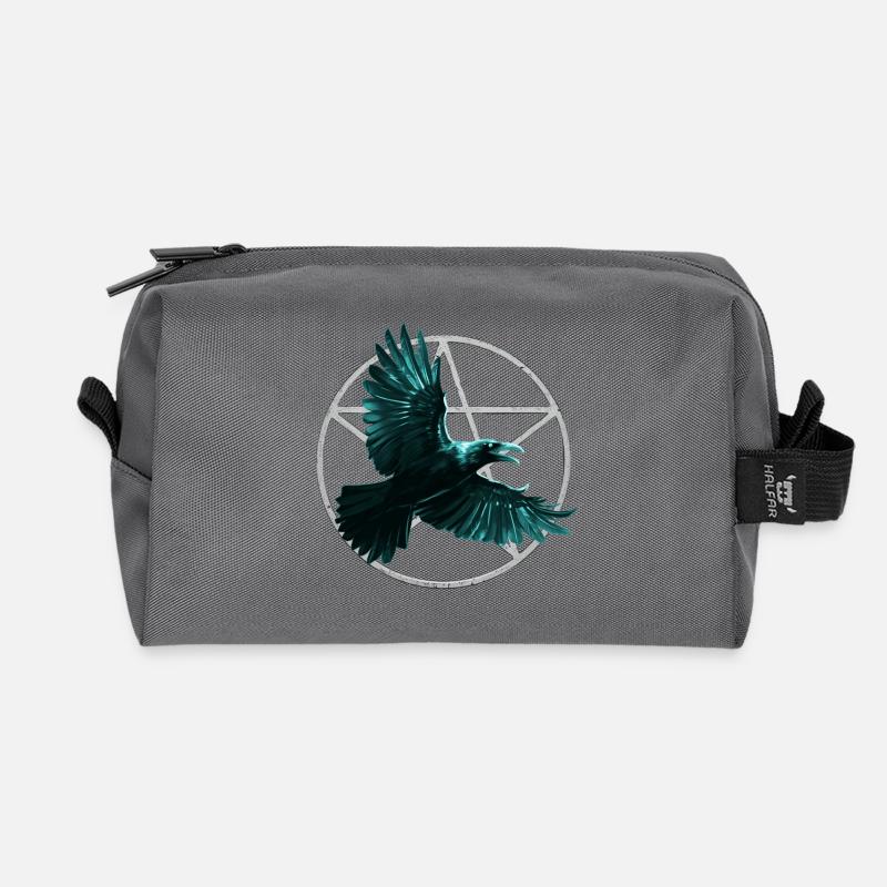 Pentagram Muster und Kolkrabe, Vögel, closing - Recycelte Kulturtasche - Anthrazit