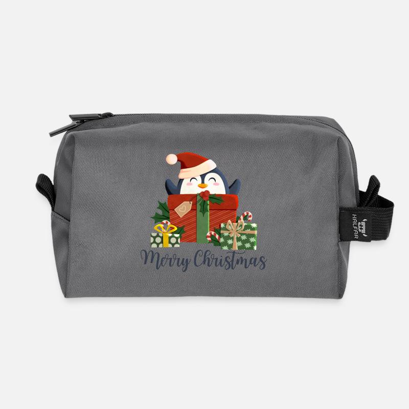Merry Christmas - weihnachtlicher Pinguin - Recycelte Kulturtasche - Anthrazit