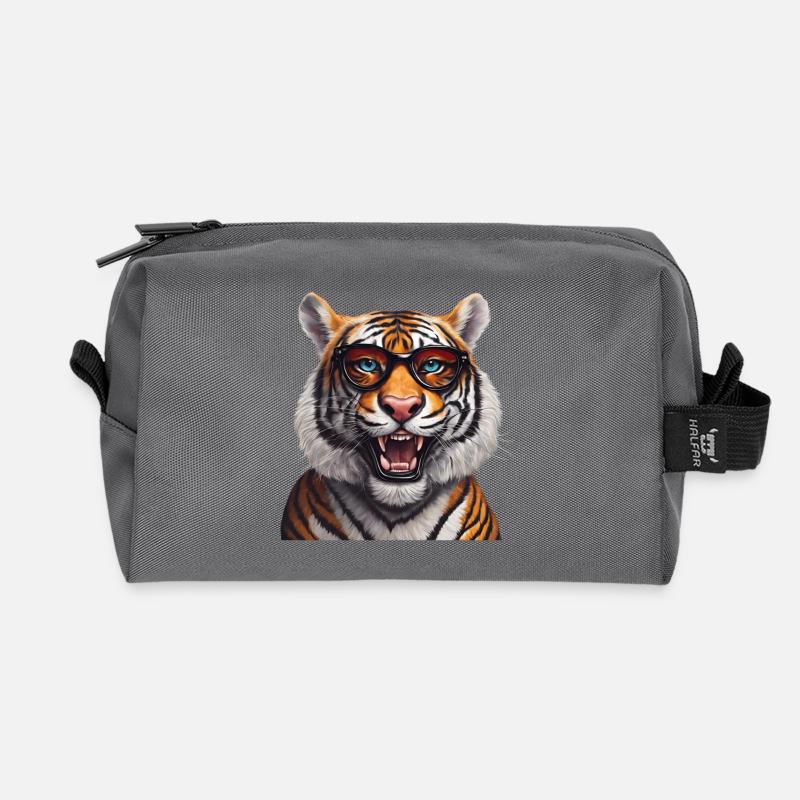 Intelligenter Tiger mit Brille Design - Recycelte Kulturtasche - Anthrazit