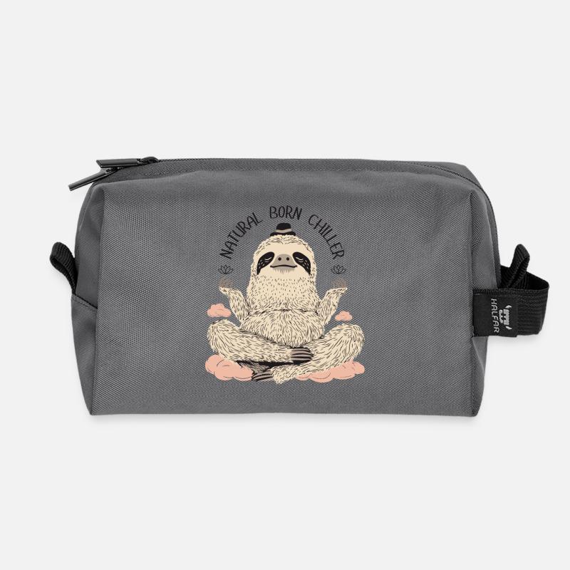 Meditating Sloth – Chill and Relax - Recycled Toiletry Zip Bag - anthracite