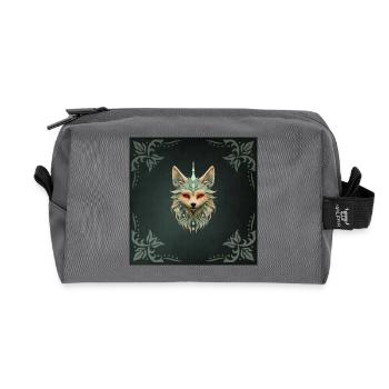 Mystical fox with piercing red eyes. - Recycled Toiletry Zip Bag - anthracite - Front