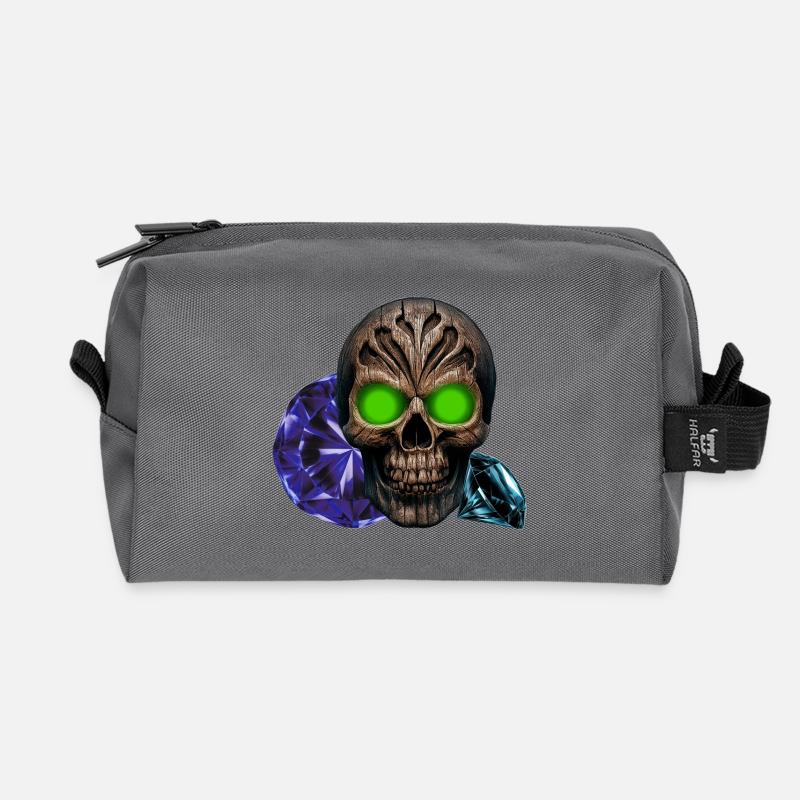 Menschenschädel, leucht augen, Brillanten, vanitas - Recycelte Kulturtasche - Anthrazit