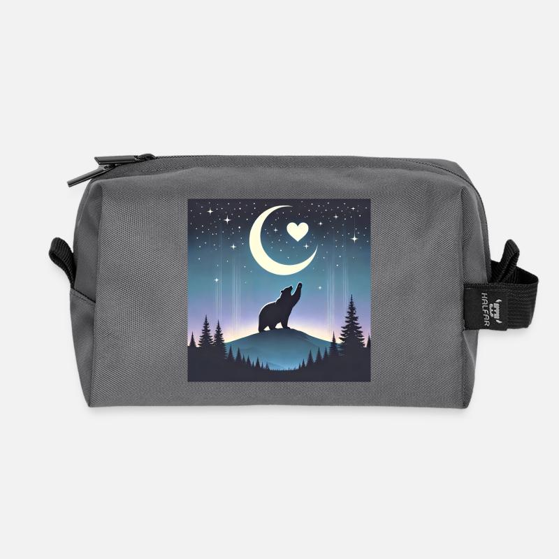 Love Under Moonlight - Mystischer Bär im Mondschei - Recycelte Kulturtasche - Anthrazit
