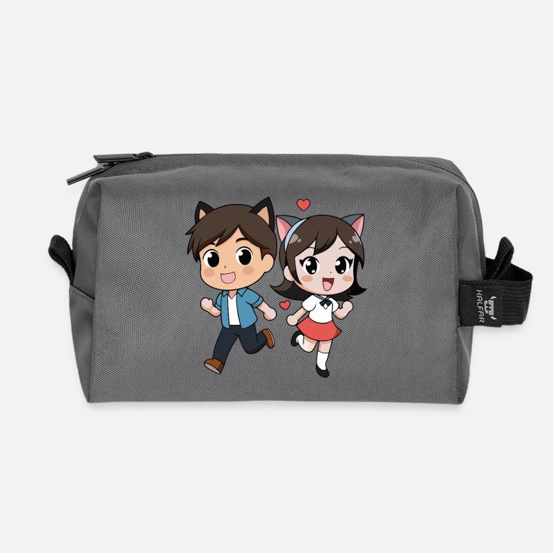 Fantasy Cat Duet for Kids - Recycled Toiletry Zip Bag - anthracite