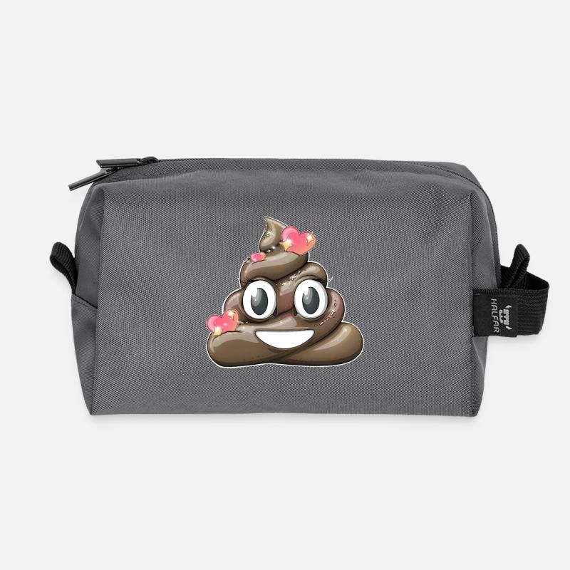 Verspieltes Happy Poop Design - Recycelte Kulturtasche - Anthrazit