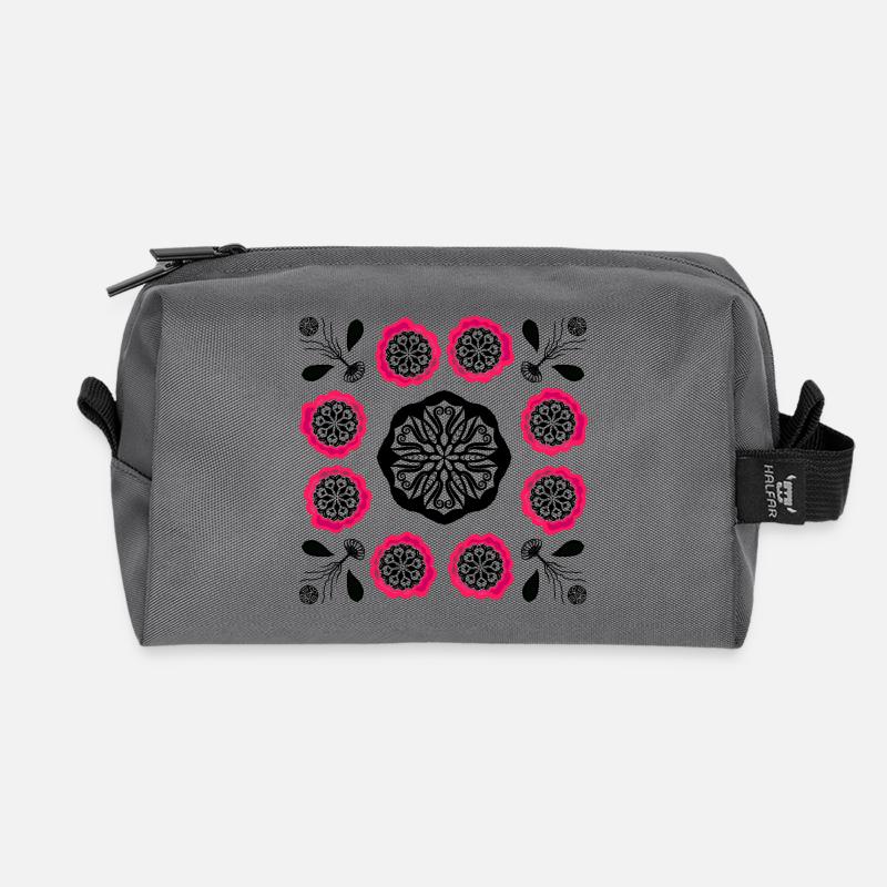 Flowerpower black and pink - Recycelte Kulturtasche - Anthrazit
