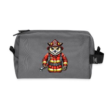 Hibou des pompiers – Le courage rencontre la sagesse - Trousse de toilette en tissu recyclé - anthracite - Devant