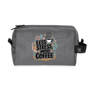 Moins de stress, plus de café – le dicton du café - Trousse de toilette en tissu recyclé - anthracite - Devant