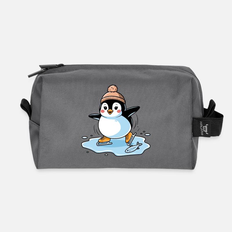Skating Penguin - Recycled Toiletry Zip Bag - anthracite