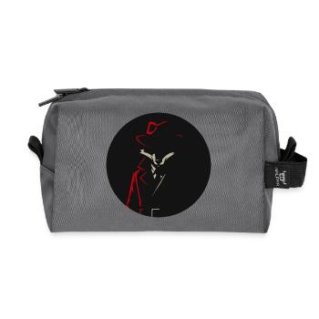Fox in trench coat with red hat – Noir animal motif - Recycled Toiletry Zip Bag - anthracite - Front