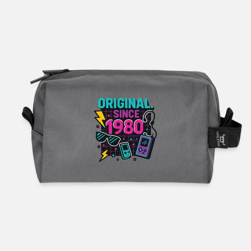 Original. Since 1980 – Neon Edition Birth Year - Recycled Toiletry Zip Bag - anthracite