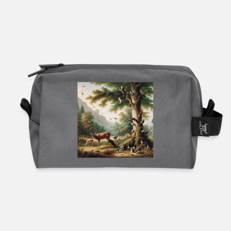Forest scene with deer and nature - Recycled Toiletry Zip Bag - anthracite