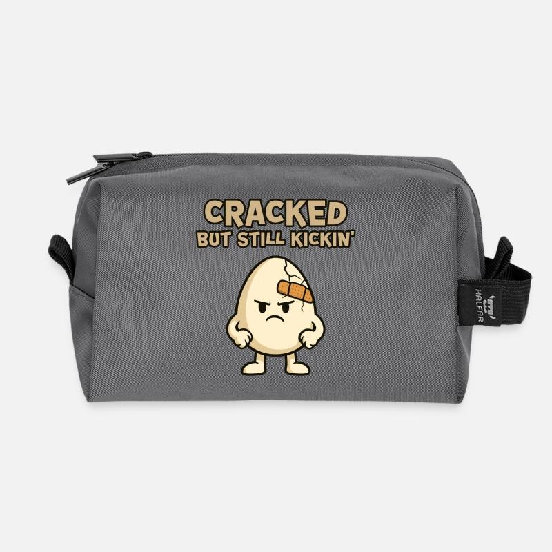 Cracked Egg: Stubborn and Kickin - Recycled Toiletry Zip Bag - anthracite