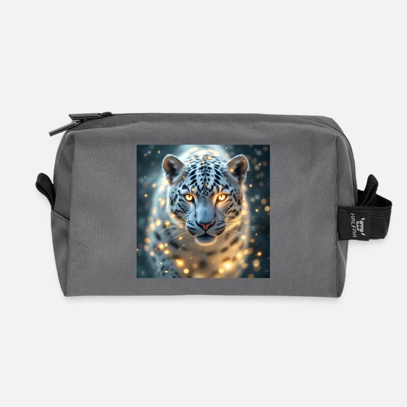 Krafttier Weisser Leopard - Recycelte Kulturtasche - Anthrazit