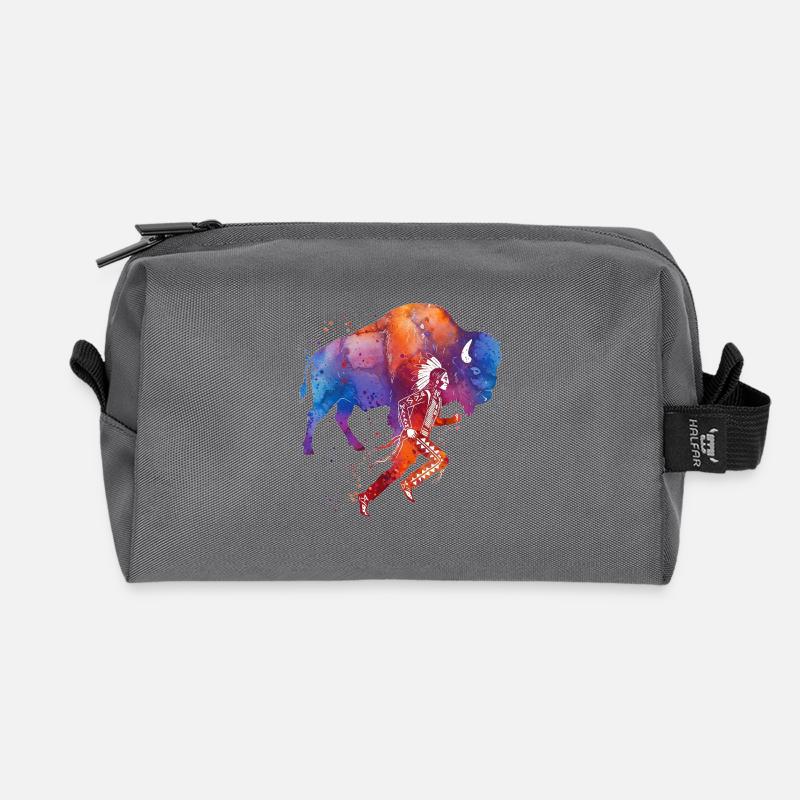 Indianischer Läufer Büffel Aquarell aura - Recycelte Kulturtasche - Anthrazit