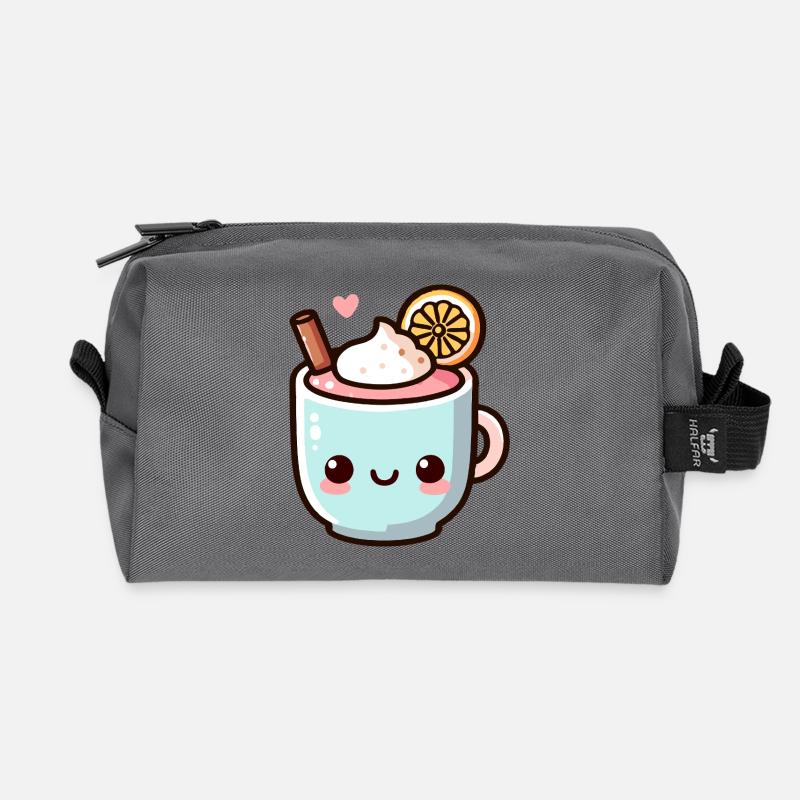 Cute Citrus Coffee Mug Design - Recycled Toiletry Zip Bag - anthracite