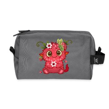 Niedliches Monster im Himbeer-Design - Recycelte Kulturtasche - Anthrazit - Vorne