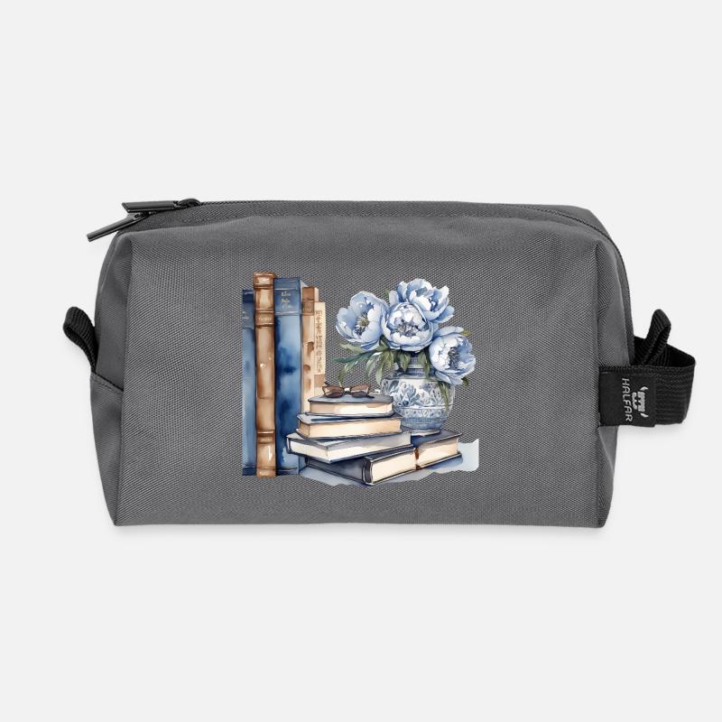 Illustriertes klassisches Buch und Blumenarrangement - Recycelte Kulturtasche - Anthrazit