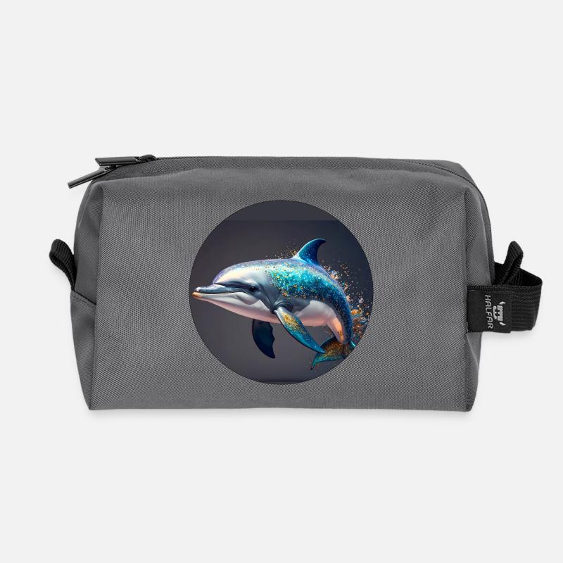 Delfin,bunt,pailletten,glitzer,blau - Recycelte Kulturtasche - Anthrazit