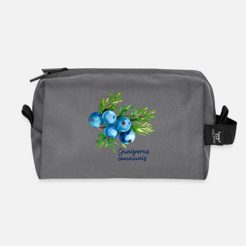 Juniperus communis - botanische Illustration - Recycelte Kulturtasche - Anthrazit