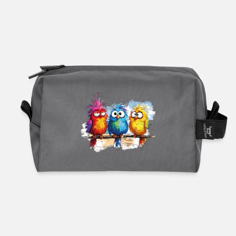 Bunte Vögel zeichnen Humor - Recycelte Kulturtasche - Anthrazit