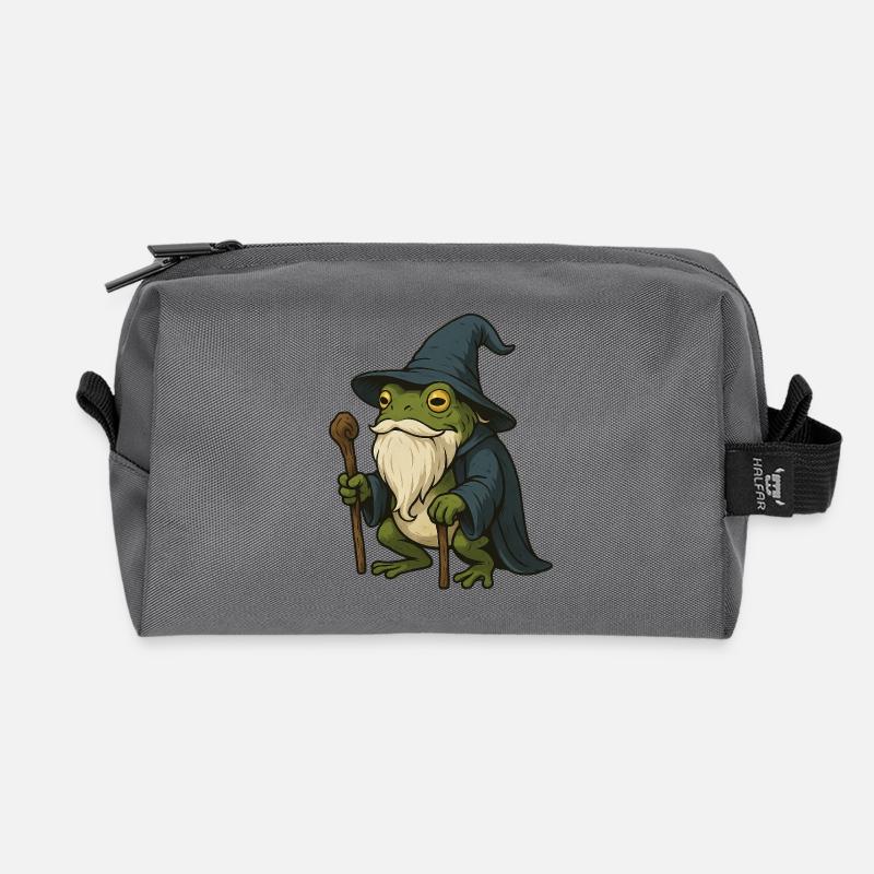 Weiser bärtiger Frosch mit Zauberhut - Recycelte Kulturtasche - Anthrazit