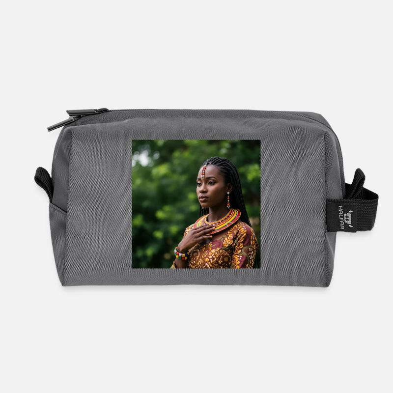 Afroetnic Portrait mit traditionellem Schmuck - Recycelte Kulturtasche - Anthrazit