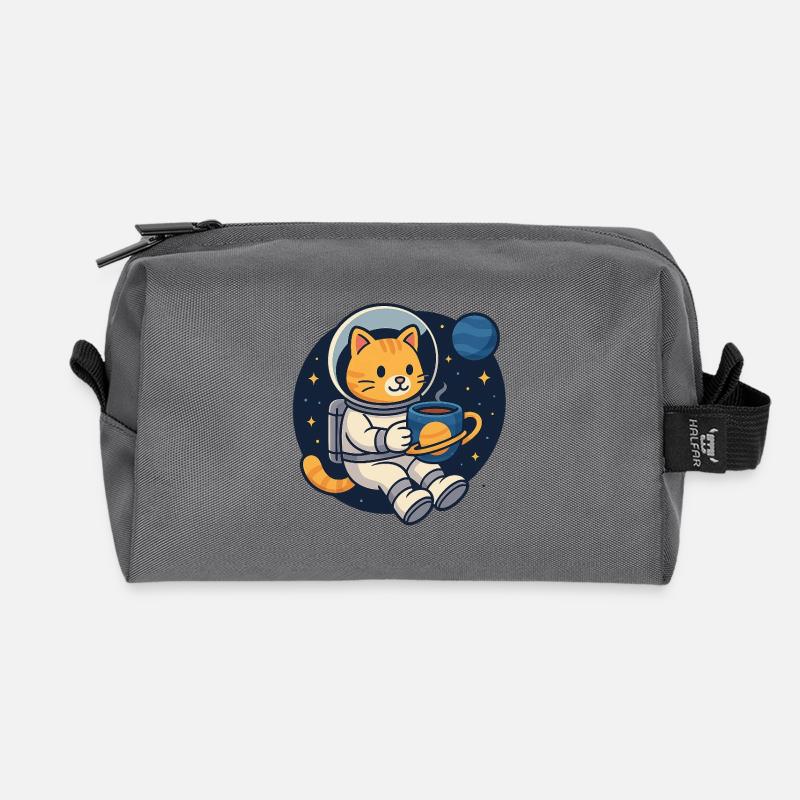 Astro Cat Coffee Break – Kawaii Space Shirt - Recycelte Kulturtasche - Anthrazit