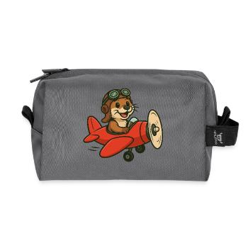 Abenteuerlicher Otter im Flugzeug - Recycelte Kulturtasche - Anthrazit - Vorne