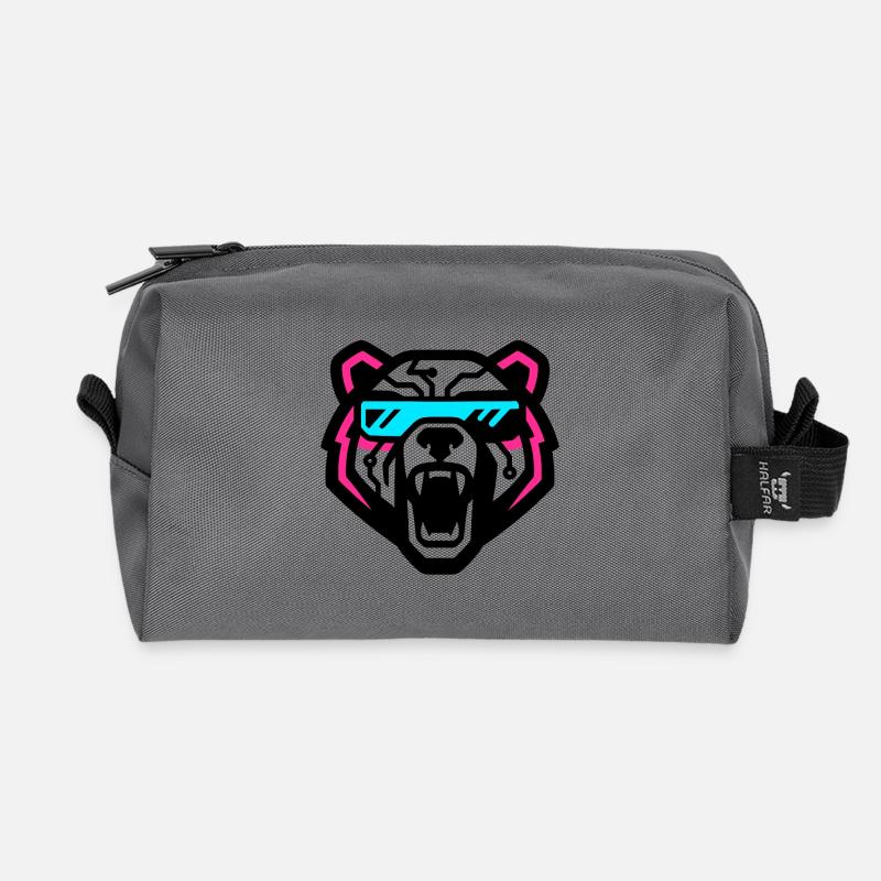 Cyber bear with neon visor - Recycled Toiletry Zip Bag - anthracite
