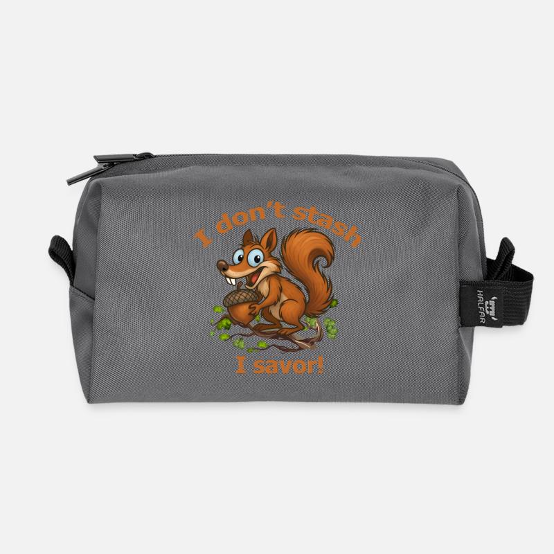 Verspieltes Eichhörnchen mit Eichel-Design - Recycelte Kulturtasche - Anthrazit