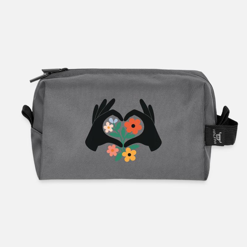 Floral_Heart_Hands - Recycelte Kulturtasche - Anthrazit