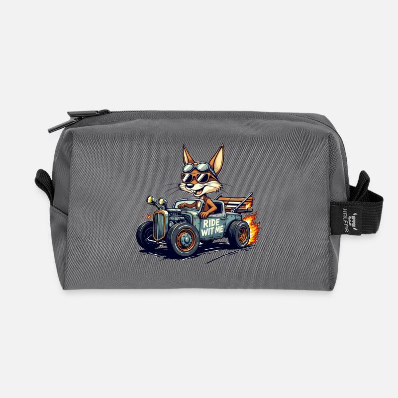 Vintage Fox Racer mit Flammen - Recycelte Kulturtasche - Anthrazit