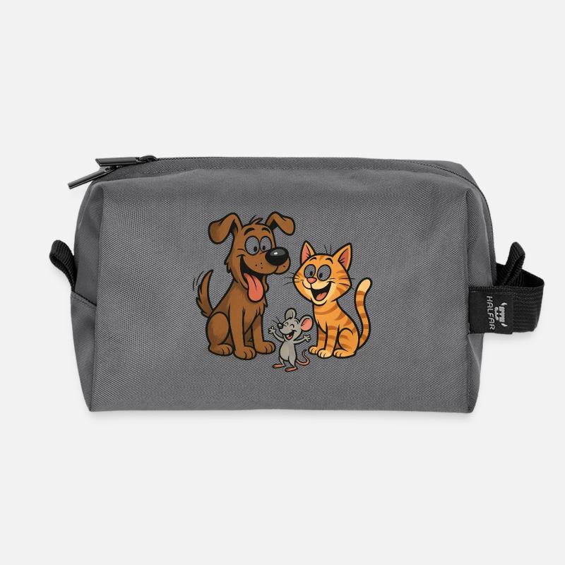 Lustiges Tiertrio – Hund, Katze & Maus - Recycelte Kulturtasche - Anthrazit