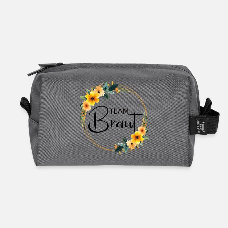 Team Braut! Bunter Blumen Kranz - Recycelte Kulturtasche - Anthrazit