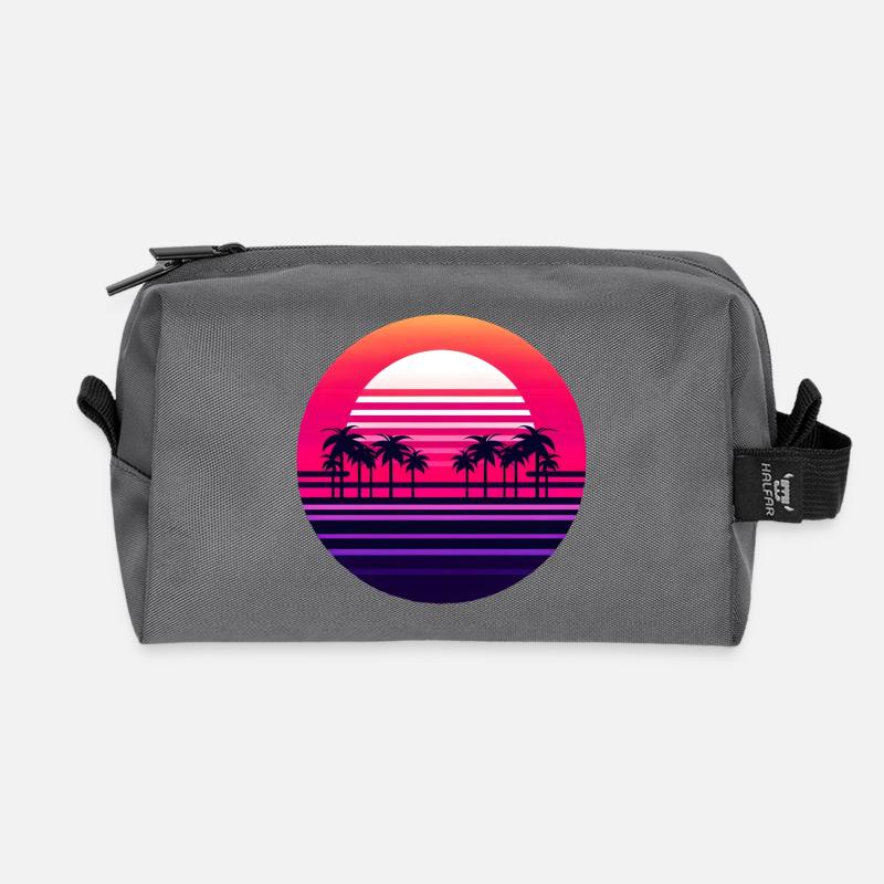 Neon Sunset Palmlands - Recycled Toiletry Zip Bag - anthracite