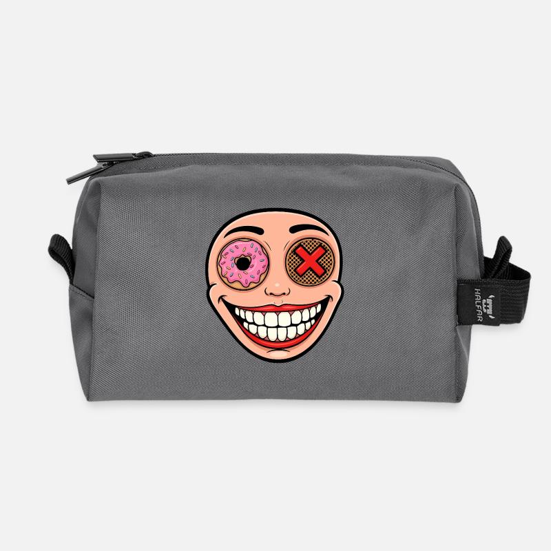Eklektisches Lächeln mit Donut und Blütenblatt - Recycelte Kulturtasche - Anthrazit