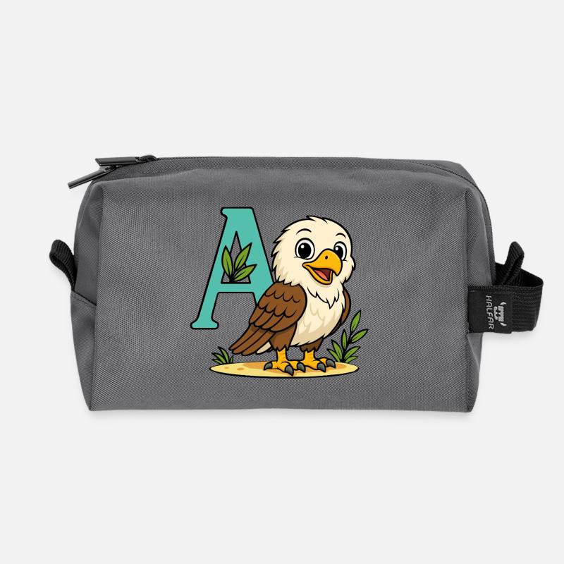 Cute Eagle with Initial A and Foliage - Recycled Toiletry Zip Bag - anthracite