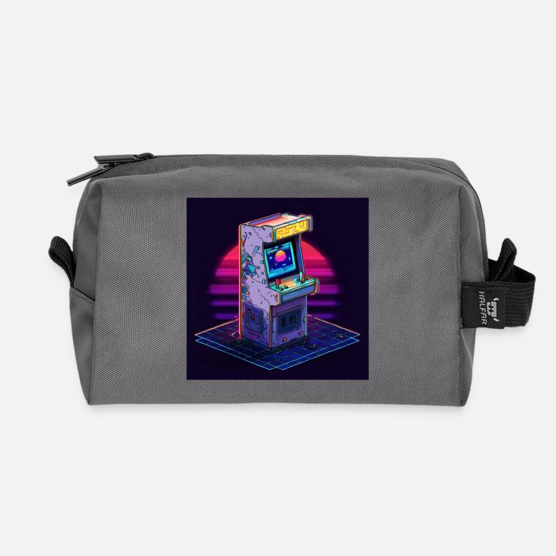 Arcade Dreams – Back to the 80s - Recycled Toiletry Zip Bag - anthracite