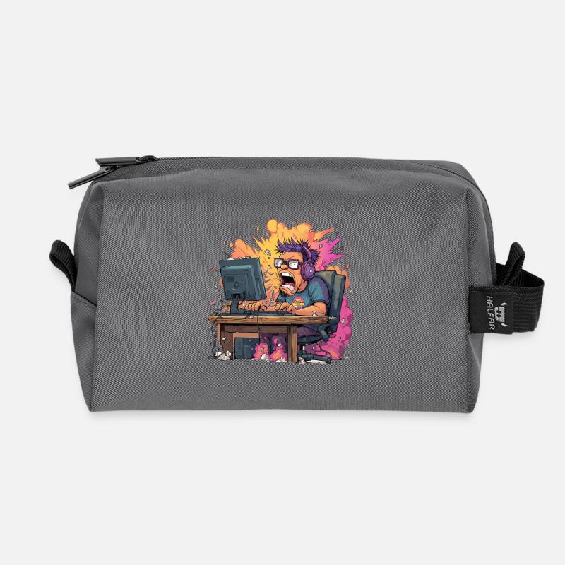 Gaming Rage Explosion – Gamer in Rage Mode - Recycled Toiletry Zip Bag - anthracite