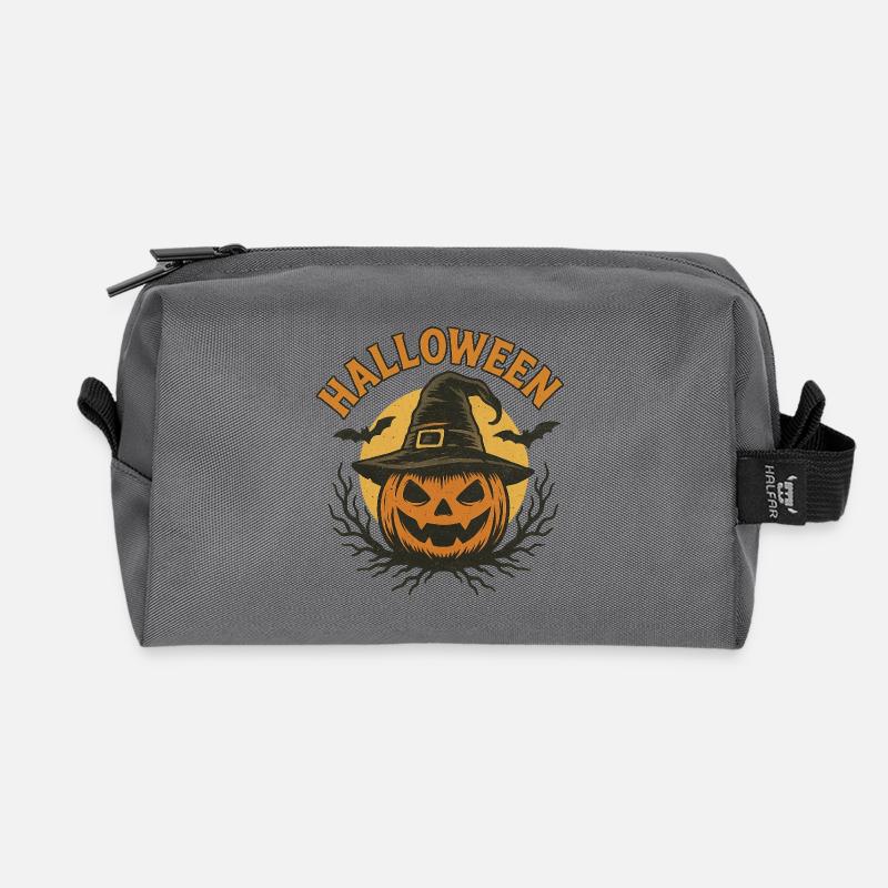 Halloween Kürbiskopf mit Hexenhut Design - Recycelte Kulturtasche - Anthrazit
